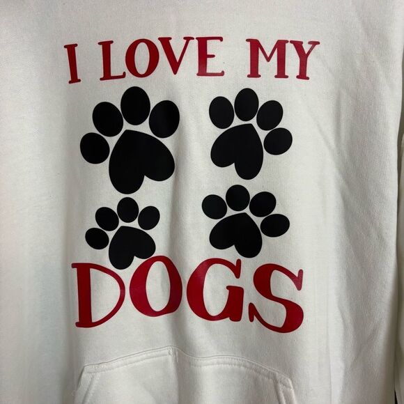 I LOVE MY DOGS White Hoodie Sweatshirt Size Large Heavy Blend Gildan NEW - Picture 2 of 5